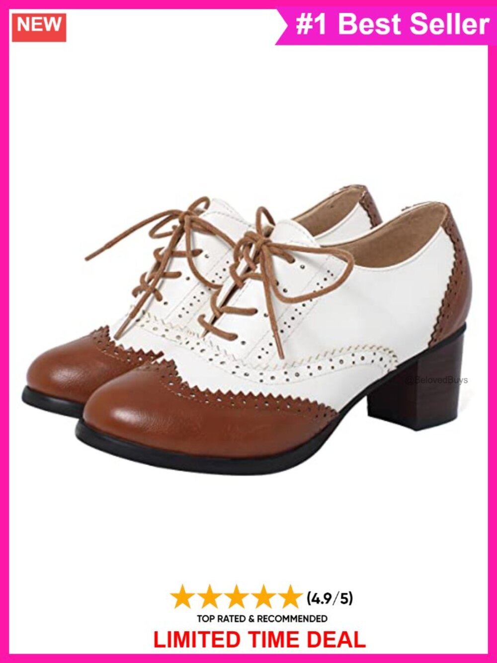 Retro Wingtip Lace Up Chunky Block Heel Oxford Pumps Dress Shoes